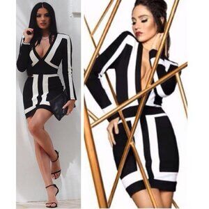 💥CHIC & SEXY💥 INDIE XO Bodycon Color Block Bandage Dress in Black & White